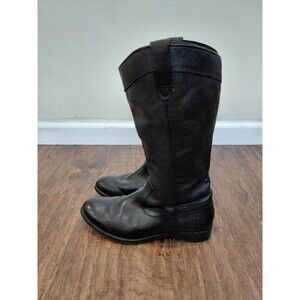 Frye Melissa Button Black Leather High Pull Up Riding Boots Women's Size 6.5B